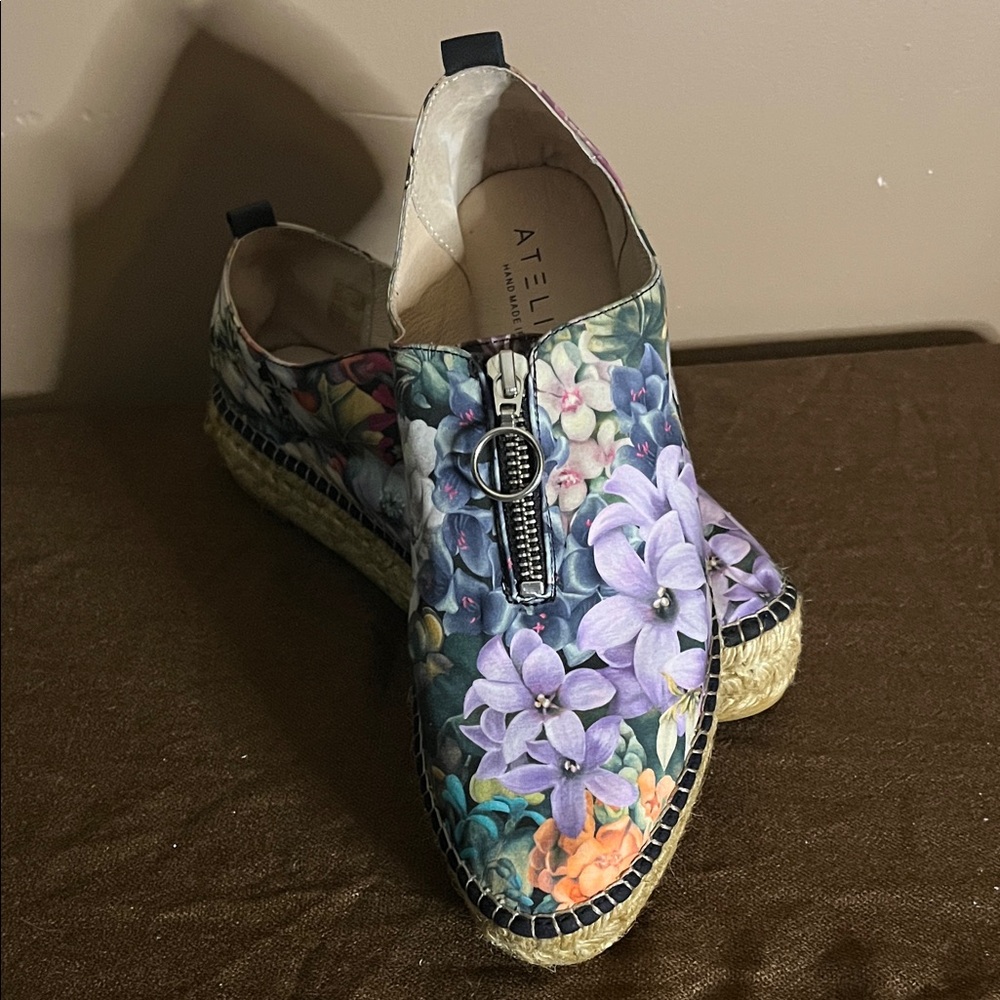😄Floral leather platform shoes hand made Spain